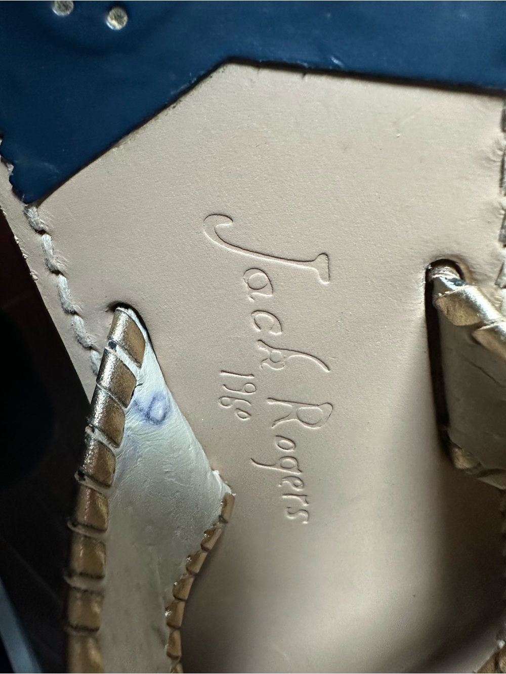 Jack Rogers Navy and Gold Jute-Trim Thong Sandals - Picture 4 of 4